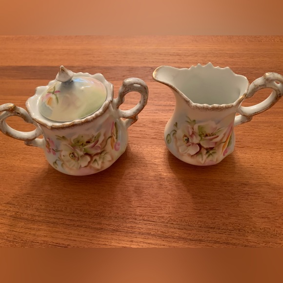Vintage Lefton China Sugar Bowl with Lid & Creamer 